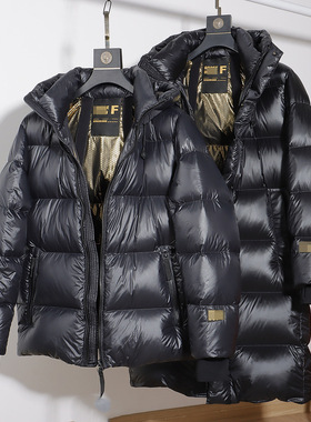 反季奢品爆款黑色金离子短款加厚通勤保暖连帽气质休闲羽绒服外套