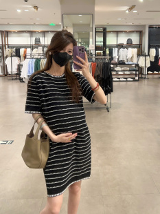 条纹短袖 针织裙女 夏小香风休闲温柔简约宽松薄款 HAIDE妈咪孕妇装
