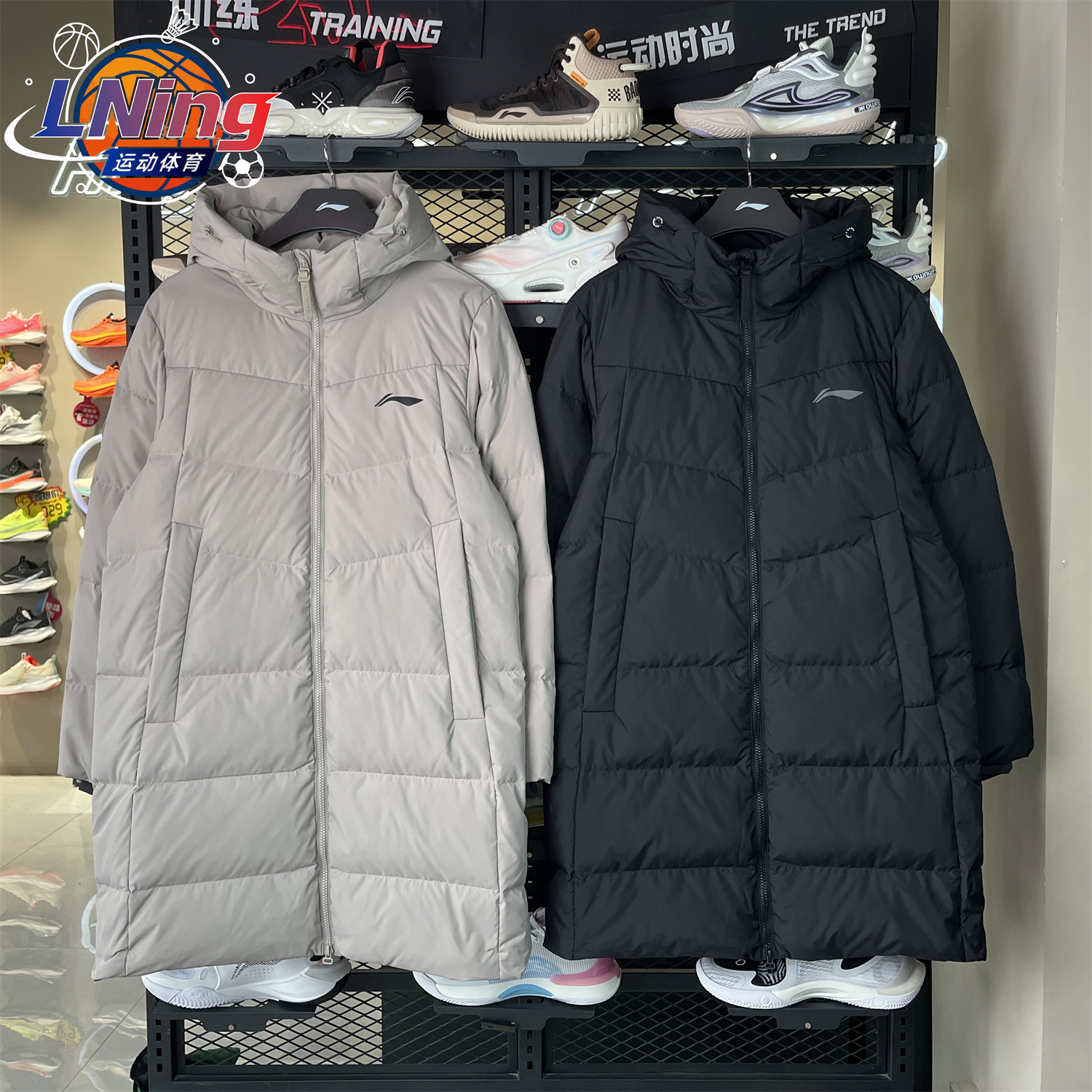 李宁保暖连帽长款男子羽绒服