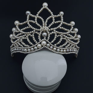 淡水珍珠发冠原创缠枝冠冕配饰新娘首饰国风设计|天水冰山录