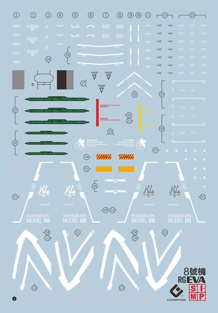 evo水贴 rg8号机水贴/eva/八号机/荧光贴模型水贴纸