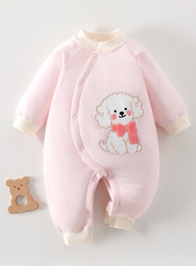 新生婴儿衣服秋冬装a类纯棉夹棉保暖连体衣薄棉小月龄宝宝外出服