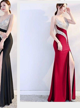 夜场晚礼服性感KTV桑拿小姐洗浴技师工作服公关佳丽显瘦长款长裙