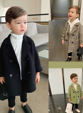 男童呢子外套2024年春秋季宝宝韩版潮小童秋冬款洋气夹棉加厚风衣
