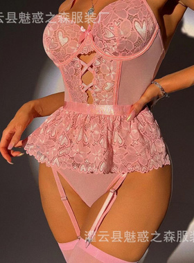 2025欧美新款塑身爱心蕾丝露背透视性感内衣连体衣