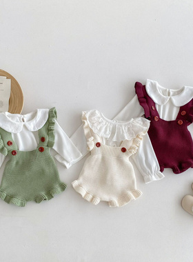 2025婴儿秋装韩版荷叶边背带裤女宝宝包屁衣婴幼儿洋气甜美爬服连