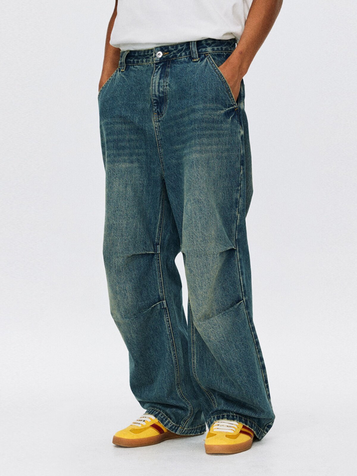 FPA WASH PLEATED JEANS 2023 NEW NATIONAL TIDE BRAND TREND SPRING AND AUTUMN LOOSE WIDE-LEG BLUE PANTS MEN