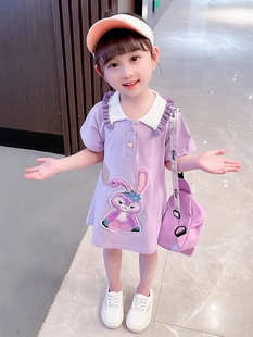 儿童夏装 女童连衣裙夏季 薄款 宝宝洋气纯棉短袖 polo裙子 2023年新款