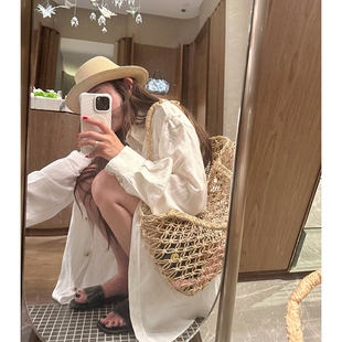 tingtings 白色亚麻天丝衬衫外套女秋季2025新款宽松休闲夹克上衣