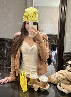 tingtings 白色miu针织吊带背心女早秋性感内搭V领打底衫显瘦上衣