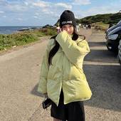 tingtings 黄色立领90白鸭绒羽绒服外套女冬季 加厚保暖面包服大衣