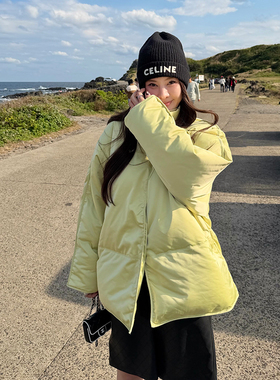 tingtings 黄色立领90白鸭绒羽绒服外套女冬季加厚保暖面包服大衣