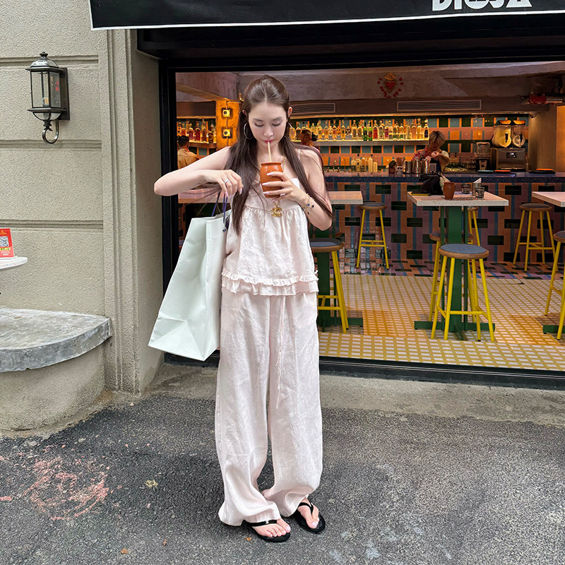 tingtings 粉色亚麻裤子女夏季新款阔腿裤垂感休闲裤宽松拖地长裤,女装/女士精品,休闲裤,淘宝优惠券,粉丝福利购,淘宝优惠卷