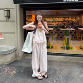 粉色亚麻裤 垂感休闲裤 子女夏季 tingtings 新款 阔腿裤 宽松拖地长裤