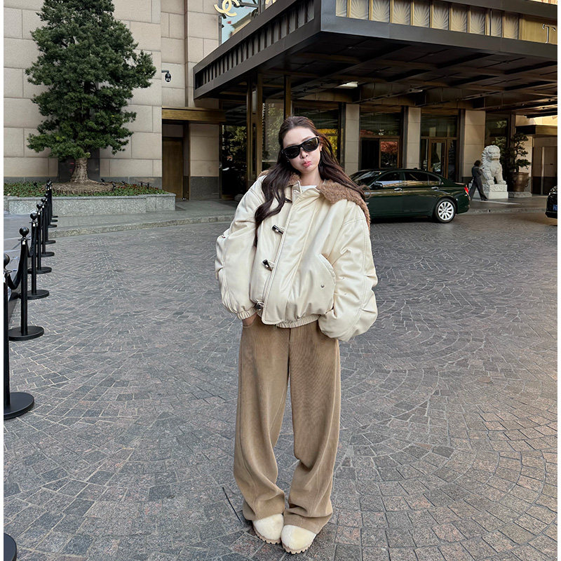 加绒灯芯绒裤子女冬休闲阔腿裤