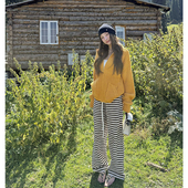 慵懒条纹裤 直筒休闲裤 子女秋季 tingtings 新款 宽松阔腿裤 拖地长裤