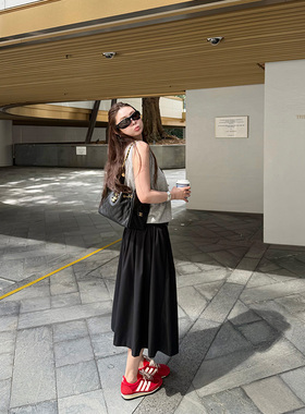 tingtings 3/2PM20点【小黑伞】松紧腰伞裙a字半身裙女垂感中长裙