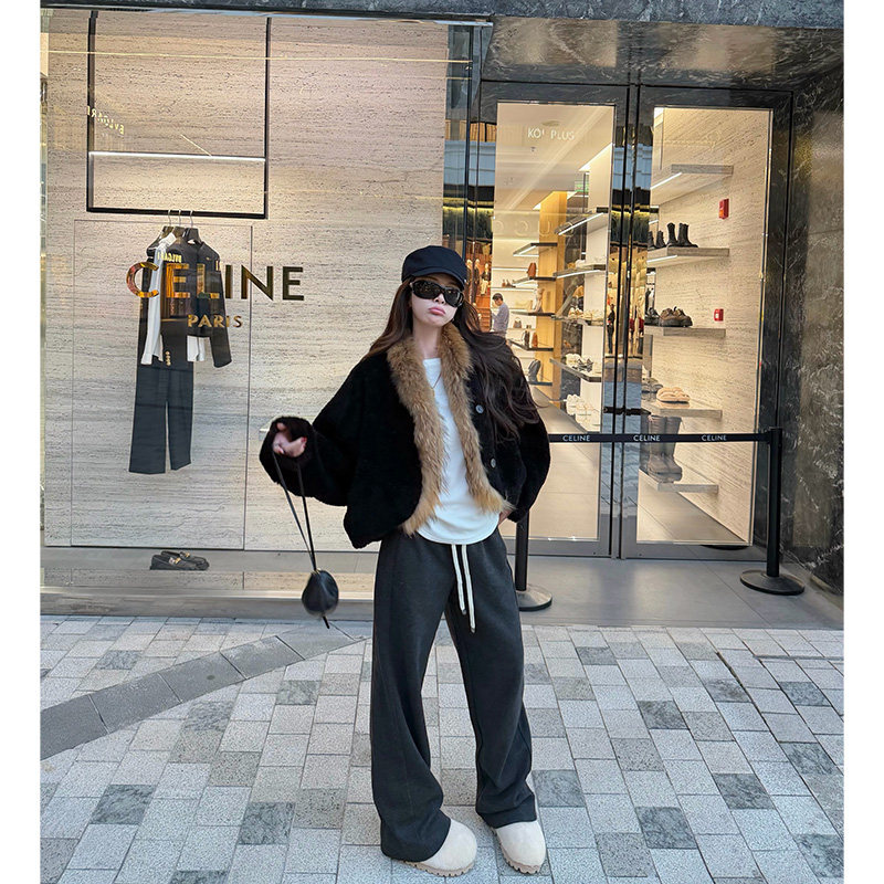 皮毛一体羊毛皮草女貉子毛毛外套