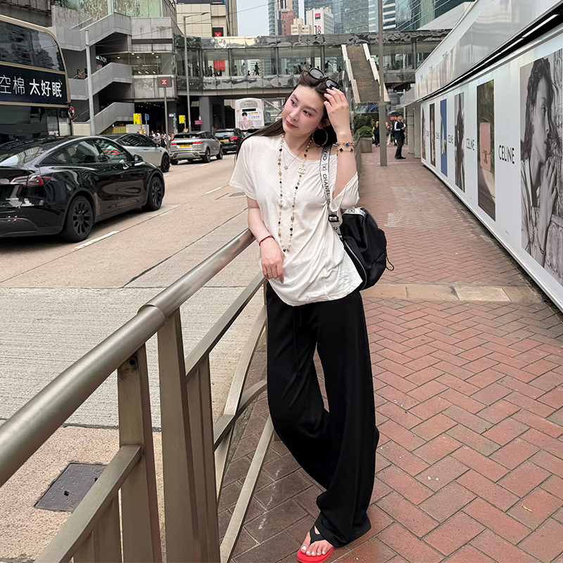黑色裤子女款夏薄款宽松阔腿裤
