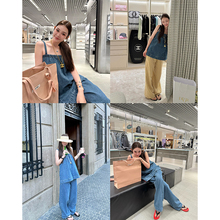 tingtings 复古宽松直筒牛仔裤女夏季好看吊带上衣休闲阔腿裤套装