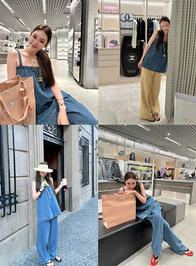 tingtings 高级牛仔吊带套装女早秋新款宽松松弛牛仔裤+背心上衣