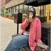 tingtings 粉色巴恩风宽松拼色棉服外套女冬季 棉衣保暖面包服上衣