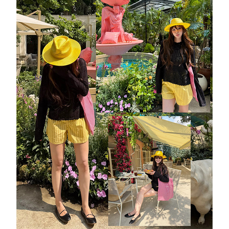 亚麻花边船领镂空针织衫女上衣