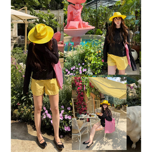 亚麻花边船领镂空针织衫女上衣