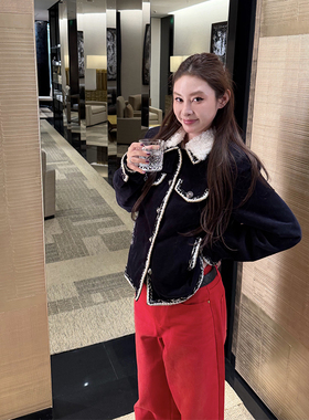 tingtings 高级撞色小香风灯芯绒外套女冬装好看棉服法式气质上衣