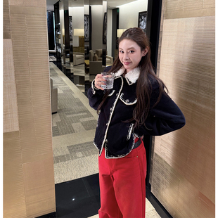 tingtings 高级撞色小香风灯芯绒外套女冬装好看棉服法式气质上衣