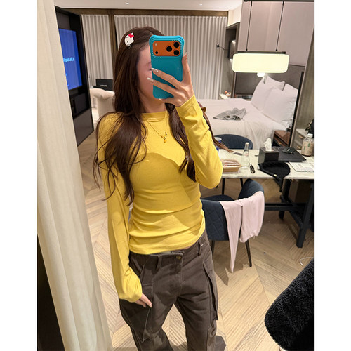日本进口山羊绒桑蚕丝长袖T恤女
