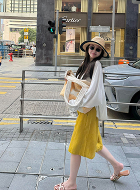 tingtings 黄色亚麻运动短裤女夏季新款宽松休闲五分裤子苎麻中裤