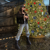 tingtings 高级荔枝纹黑色PU皮翻领仿羊羔毛外套女冬季 保暖皮夹克