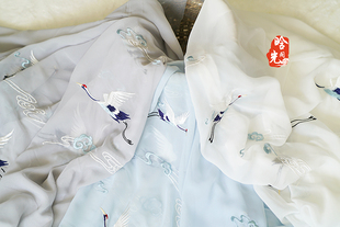 闭店清仓晗光阁 原创刺绣仙鹤祥云绣花绒雪纺汉服diy布面料四色入