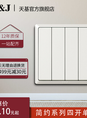 天基TJ开关简约四开单控四位开关面板单联灰色墙壁开关哑黑精品86