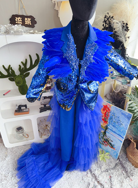 出租出售新款儿童蓝色亮片星光派对亚特兰蒂斯人鱼礼服男女童走秀