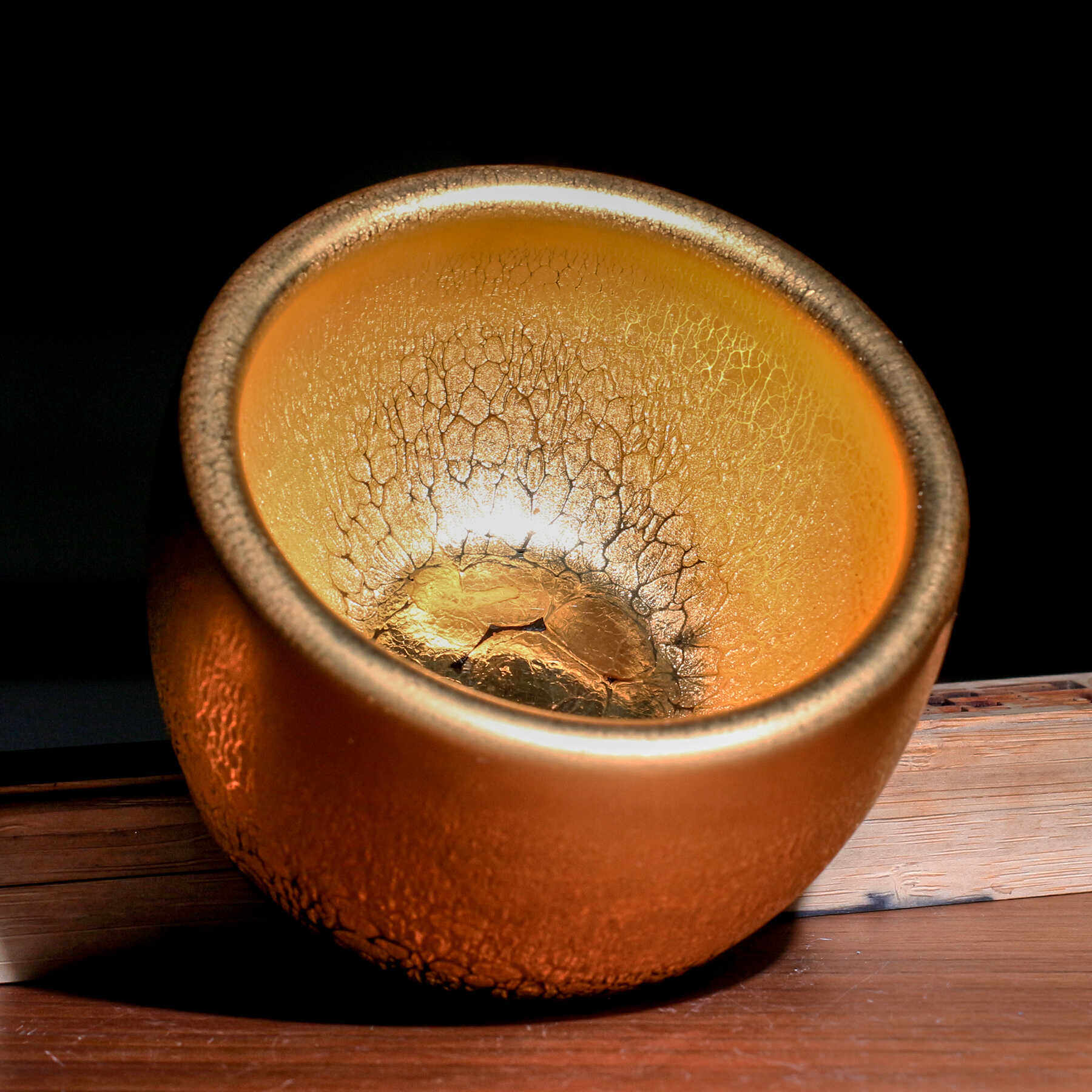 蔡志强纯手工鎏金茶盏24k金油滴建盏主人杯黄金盏高端礼品陶瓷茶