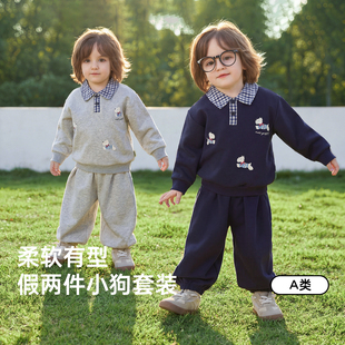 威尔贝鲁宝宝套装春秋款2026男女童学院风卫衣裤子两件套儿童春装