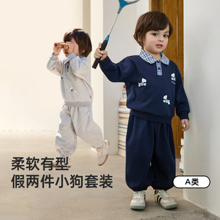 威尔贝鲁宝宝套装春秋款2026男女童学院风卫衣裤子两件套儿童春装