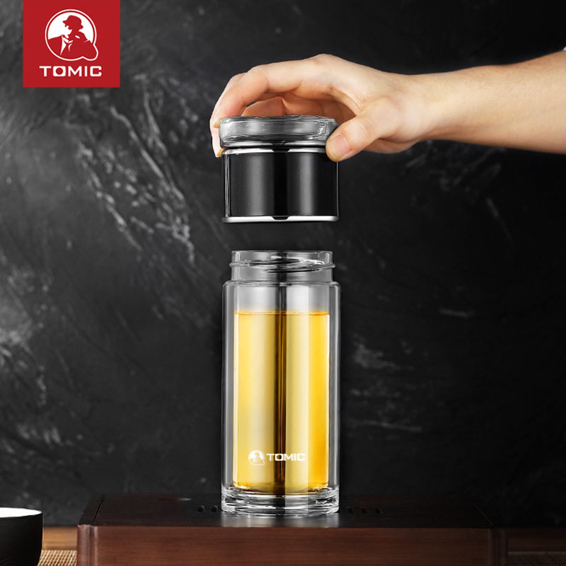 TOMIC/特美刻新款现货230ML双层高硼硅玻璃杯 加厚底座茶水分离杯,餐饮具,保冷/保温杯,淘宝优惠券,粉丝福利购,淘宝优惠卷