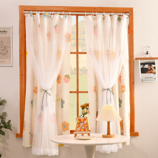 环扣窗帘小清新窗帘 出租房挂环式飘窗隔音遮光布免打孔免安装帘