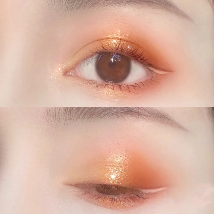 桔黄橙色网红单色眼影盘ins超火橘色系南瓜 哑光珠光亮闪鎏金粉色