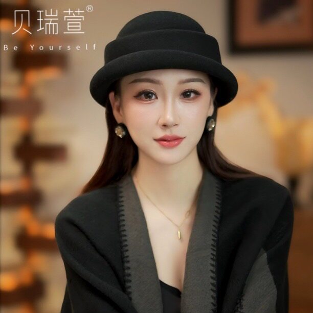 MZ189赫本风羊毛贝雷帽画家帽贵妇名媛秋冬盆帽礼帽