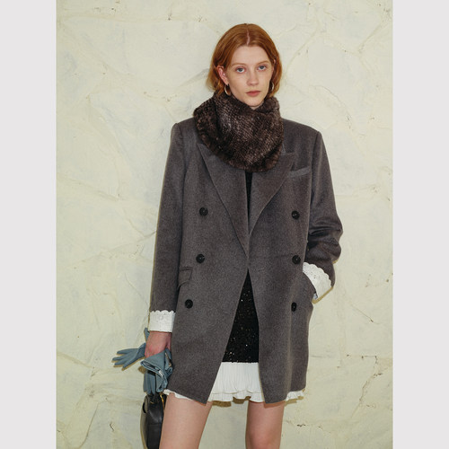 TOP家 oversize 法式时髦通勤 可拆卸蕾丝袖口羊毛羊绒阔版西装