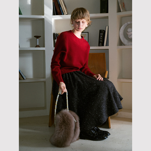 微宽松廓形斜下摆荃羊毛针织衫 TOP家 复古时髦 法式 浪漫圣诞月