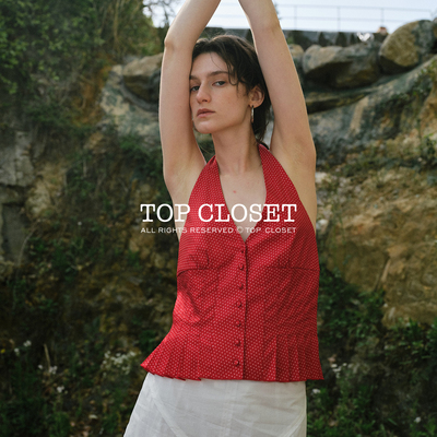 TOP家 夏日甜心·波点奇遇 法式复古双面呼吸感挂脖绑带系结背心