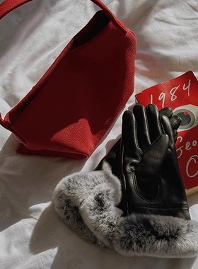 特TOP家 时髦长期主义  法式复古优雅獭兔毛羊皮保暖真皮皮革手套