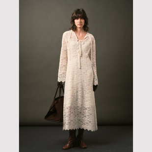 复古优雅雪尼尔植绒 法式 两穿系带蕾丝连衣裙秋冬 温柔仙气 TOP家