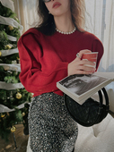 特TOP家 圆领套头浣熊绒针织上衣 小众设计感泡泡袖 高阶美学 法式
