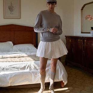 TOP家时髦不挑人 休闲舒适灰白撞色大摆蓬蓬裙摆假两件卫衣裙 法式